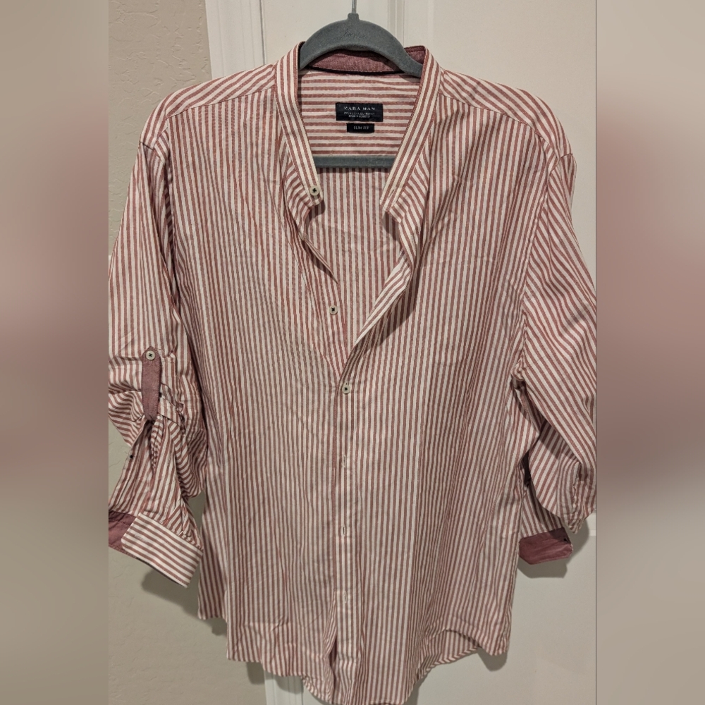 Zara Red and White Casual Button Down Shirt